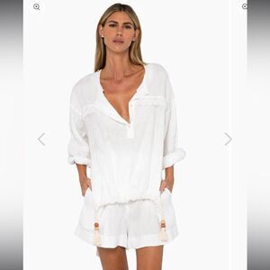 NWT Just Be Queen Thea Hoodie Top Linen Oyster White Small